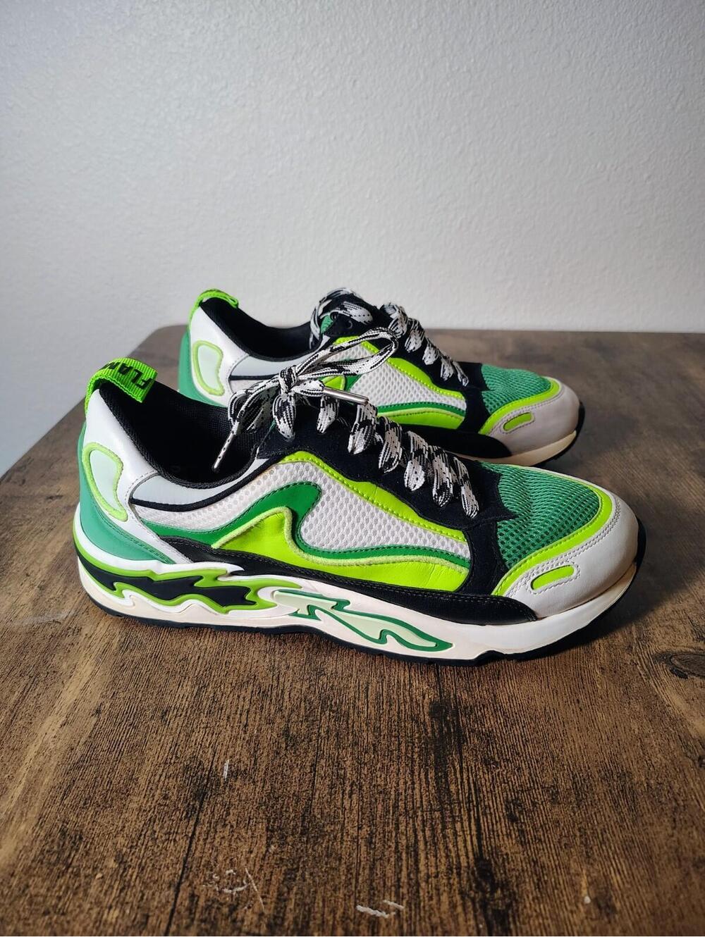 Sandro Women's Green Kermit Frog Leather Sneakers Sz 5.5 - Picture 1 of 9